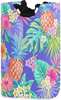 visesunny Pineapple Palm Leaf Exotic Flower Large Capacity Laundry Hamper Basket Water-Resistant Oxford Cloth Storage Baskets for Bedroom, Bathroom, Dorm, Kids Room