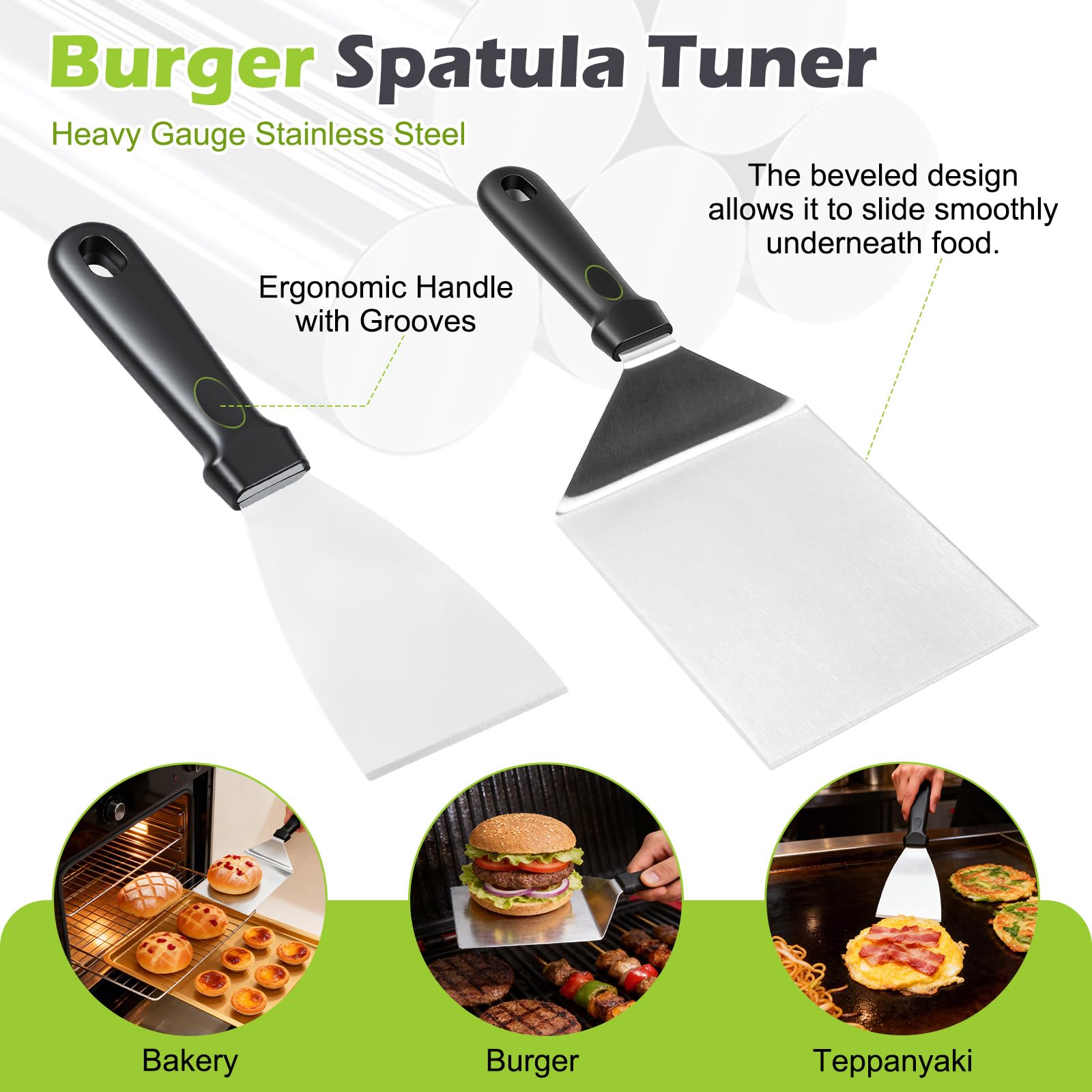 MaxAwe 10-TLG Smash Burger Set, Edelstahl Grillbesteck Set mit 2 Burgerglocken, 2 Grillspachtel, 2 Squeeze Flasche, Burgerpresse, Gewürzstreuer & 100 Antihaftpapieren, Burger Smasher Grill Set