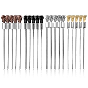 Mesee 20Pcs Wire Brushes for Drill, 100mm Extended Cleaning End Brushes Pen Assortment Set Horse Mane/ Pig Bristle/ Copper Wire/ Stainless Steel Wire Brush 3mm Mandrel Polishing Rotary Tools Accessory
