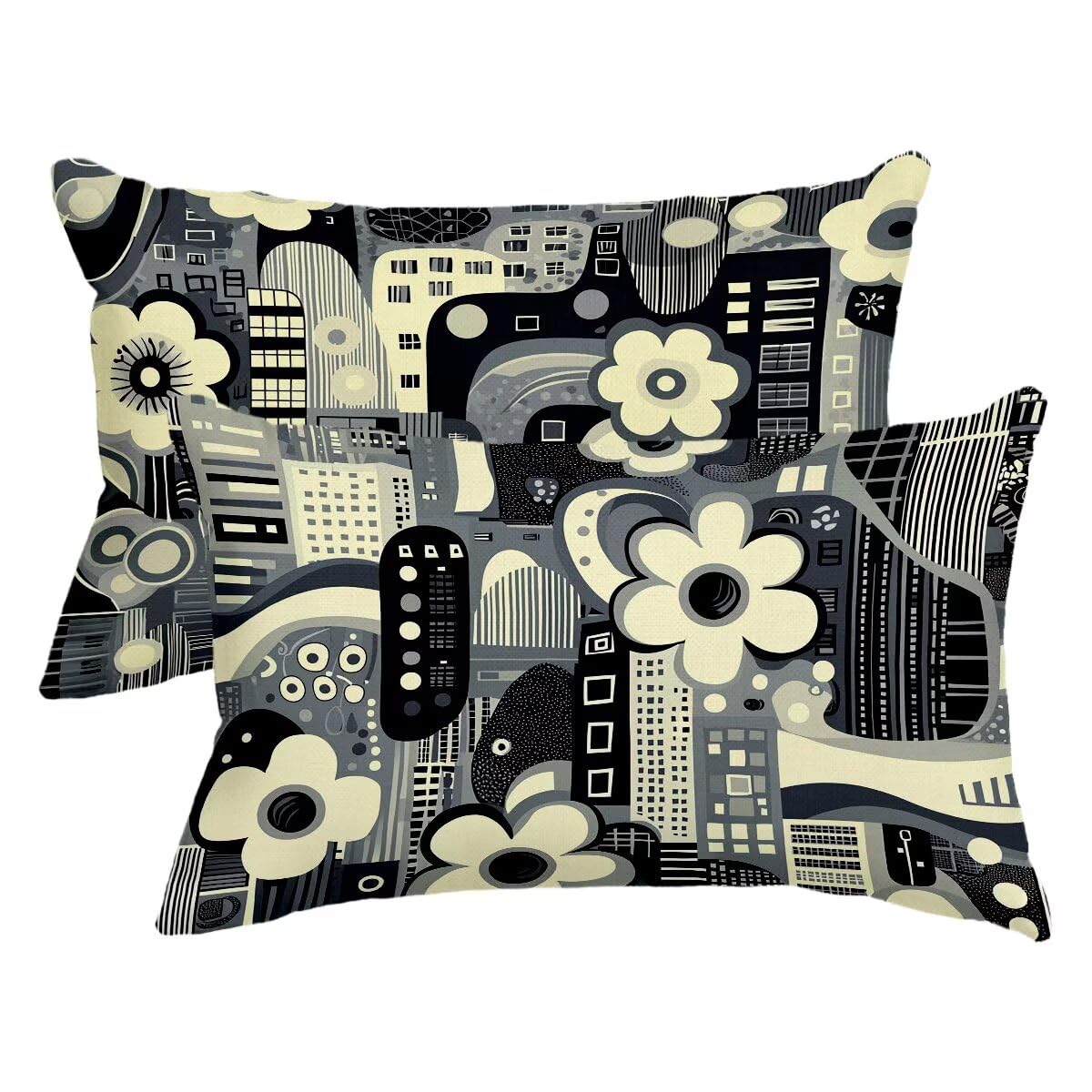 Housse coussin 60x80 exterieur impermeable floral lot de 2 en lin pour deco maison