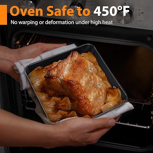 Miniatura 4 de E-far Juego de 3 moldes cuadrados de 689 pulgadas con tapa, antiadherentes cuadrados para hornear, núcleo de acero inoxidable y fácil de limpiar, 6