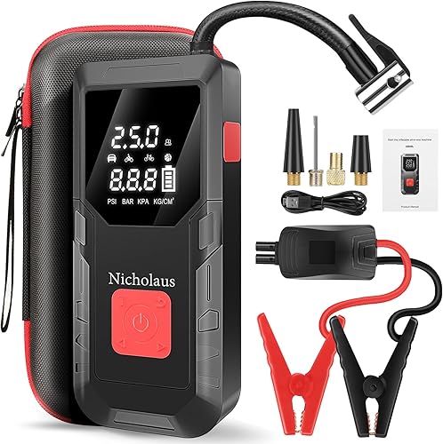 Arrancador de batería de coche de 12 V, 8000 mAh, 2800 A con compresor de aire de 150 psI, edición compacta y práctica QB08L segura inteligente,
