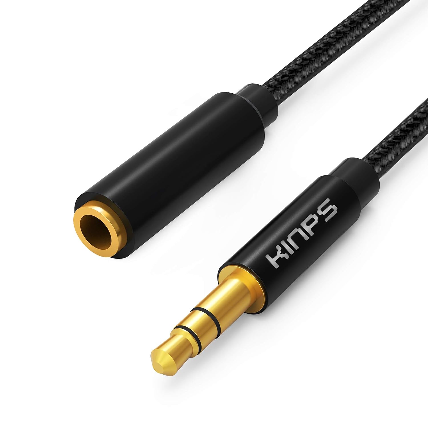 KINPS Audio Auxiliary Stereo Extension Audio Cable 3.5mm Stereo Jack Male to Female, Stereo Jack Cord for Phones, Headphones, Speakers, Tablets, PCs, MP3 Players and More (10FT/ 3M, Nylon-Black)