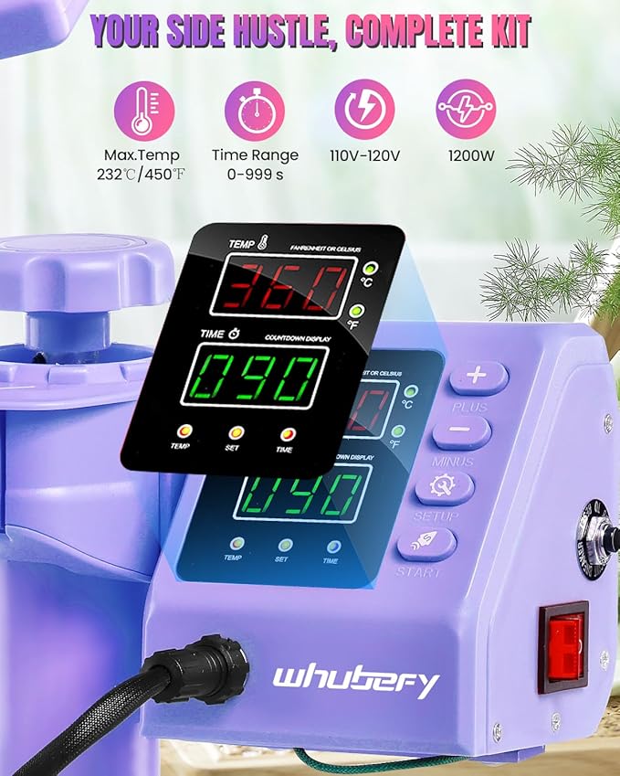 Prensa de Calor 5 en 1 Whubefy 15x15" con Prensa para Tazas y Gorras miniatura 7