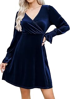 Sponsored Ad - KOJOOIN Women Sexy Deep V Neck Velvet Dress Long Ruffle Sleeve Wrap Waist Elegant Mini Cocktail Party Dress
