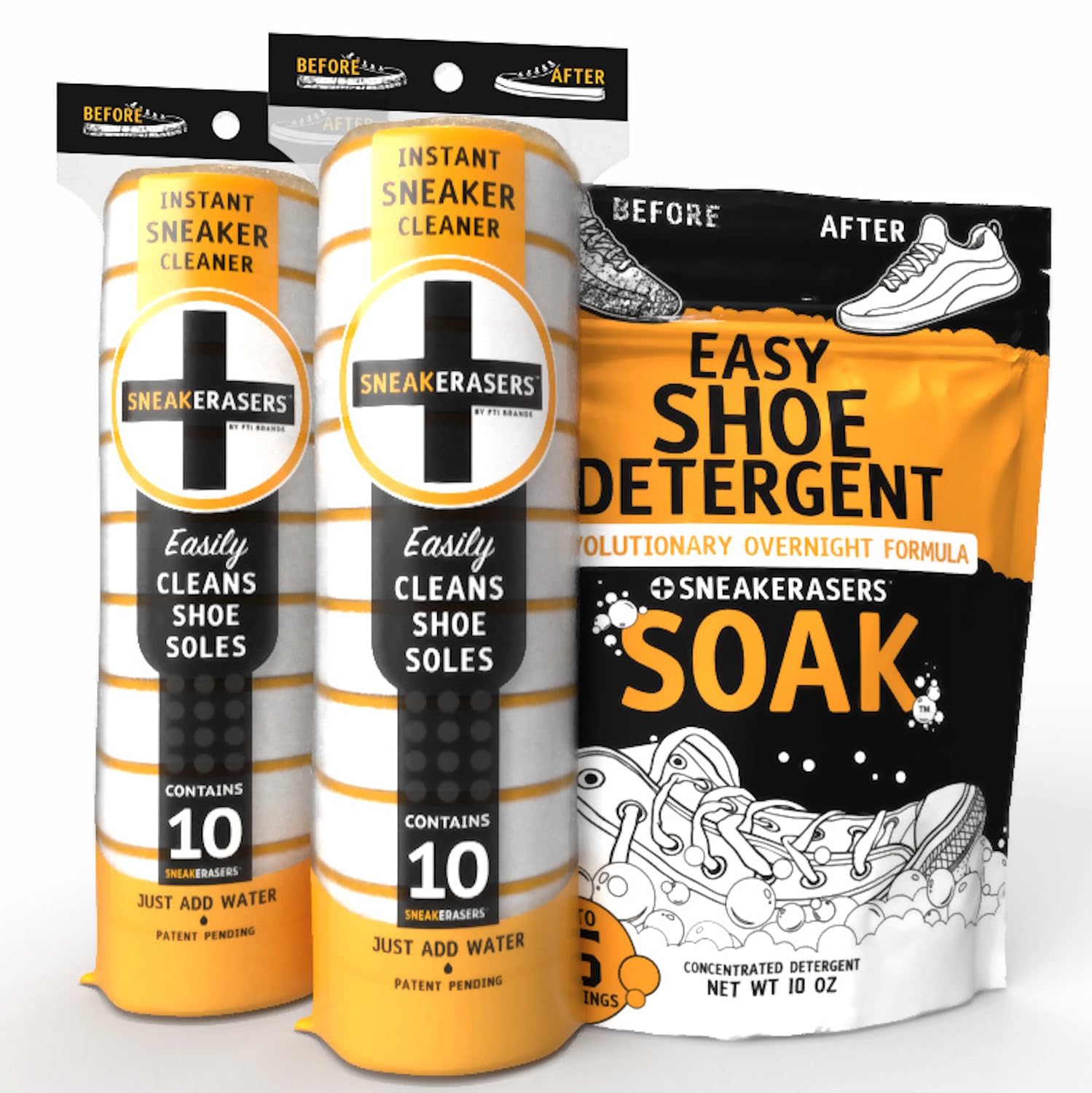 SneakERASERS Limpiador instantáneo de suela y zapatillas, de primera calidad, desechable, esponja de doble cara para limpiar y blanquear suelas de zapatos