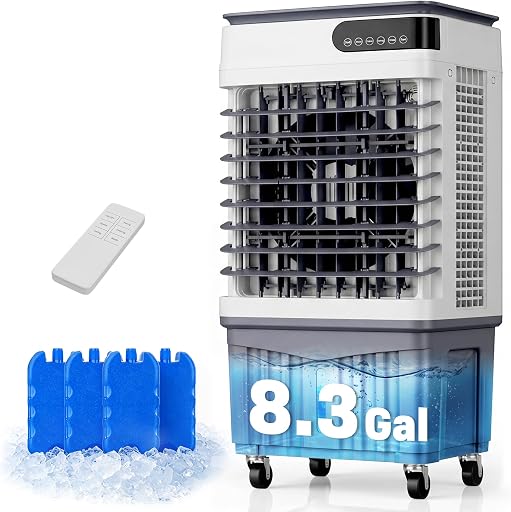 2800CFM Swamp Cooler, Portable Evaporative Air Cooler with 8.3 Gal Water Tank, 4 Ice Packs, 120° Oscillation, 3 Speeds & Modes, 12H Timer, Remote Cooling Fan for Large Room Garage
