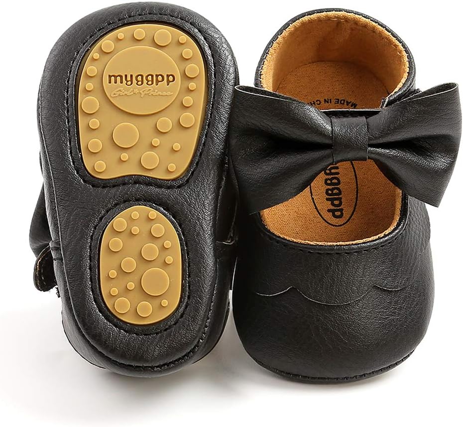 Antheron Baby Girls Mary Jane Flats with Bowknot Non-Slip Toddler First Walkers Princess Dress Shoes