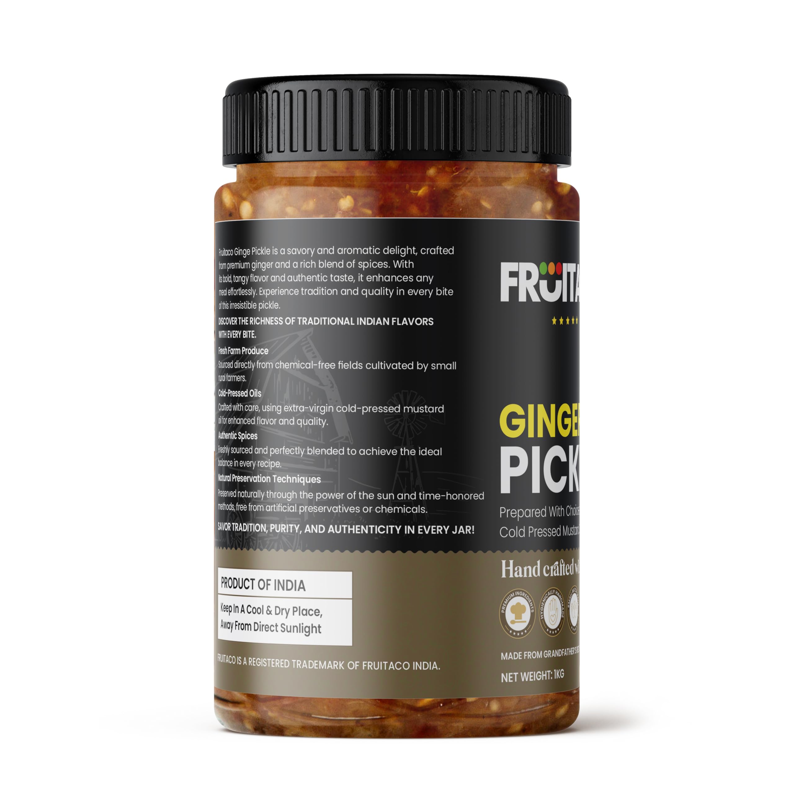 Fruitaco Ginger Pickle – Authentic Indian Pickle with Tangy and Spicy Flavor | Perfect Side for Meal (1 Kg, Ginger Pickle) - Image 2 thumbnail