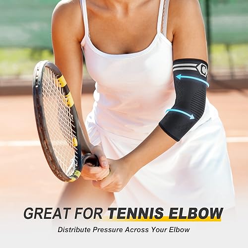 Vista 23 de CAMBIVO Paquete de 2 coderas para tendinitis, codo de tenista, manga de compresión para alivio del dolor de codo de golfistas, artritis, bursitis