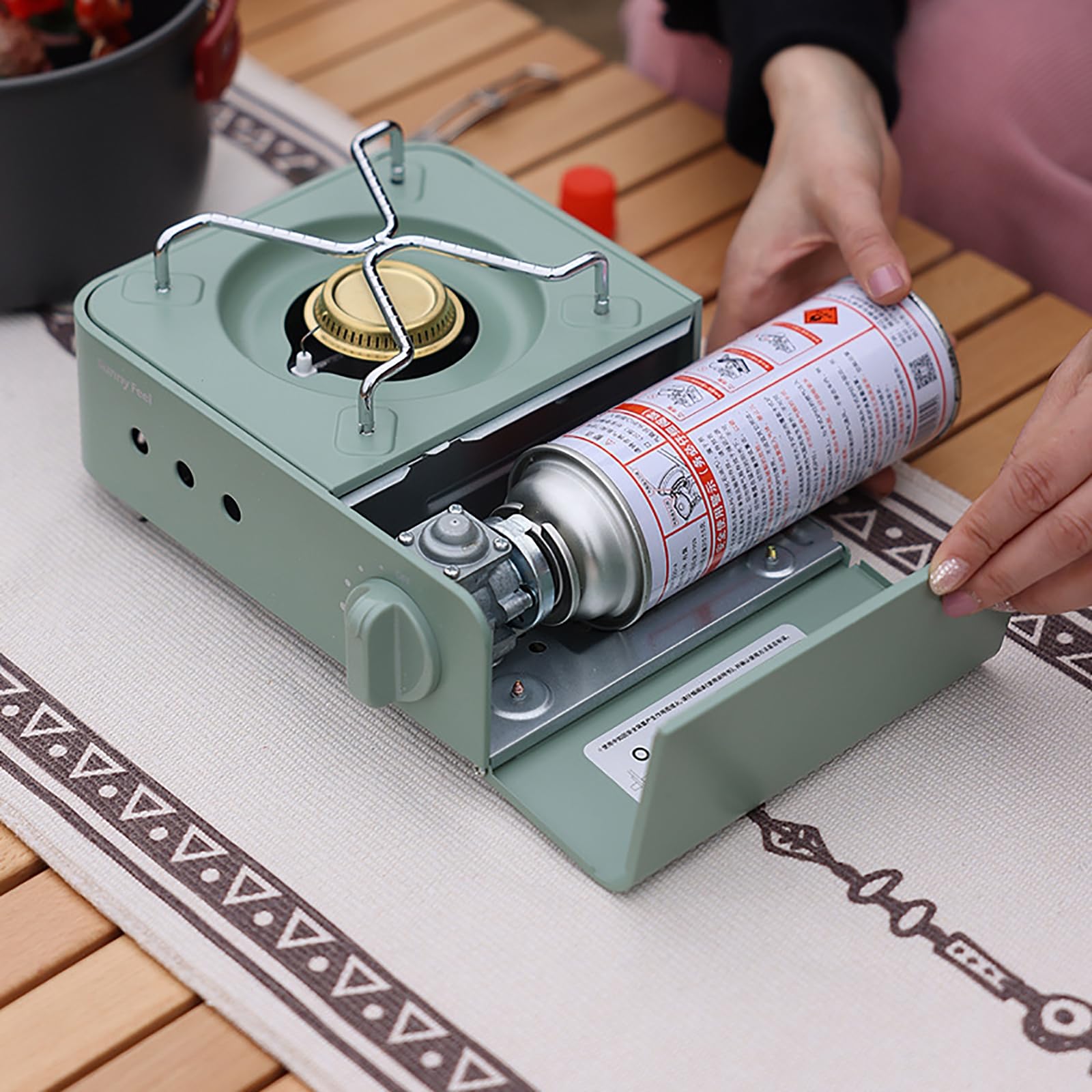 Estufa de camping portátil, cocina de gas de 2100 W con funda de transporte, equipo de cocina para mochileros al aire libre para camping, senderismo, barbacoa, picnic