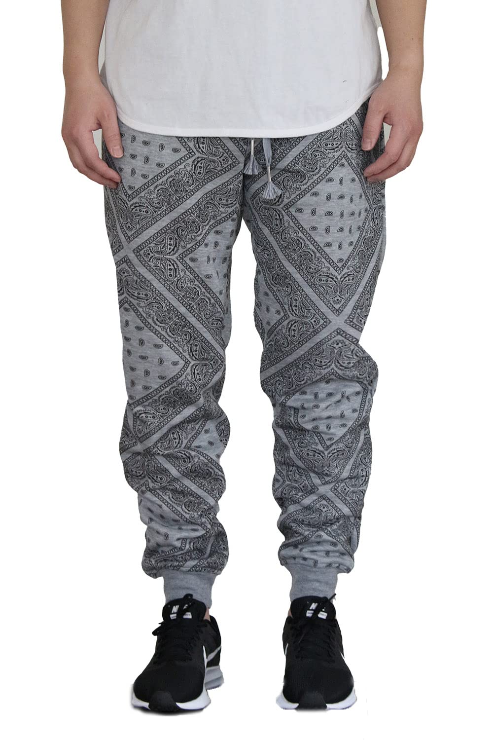 AIRNINE Men's Bandana Fleece Jogger Pants Sweatpants (S to 3XL) (Medium, Grey_AJ908)