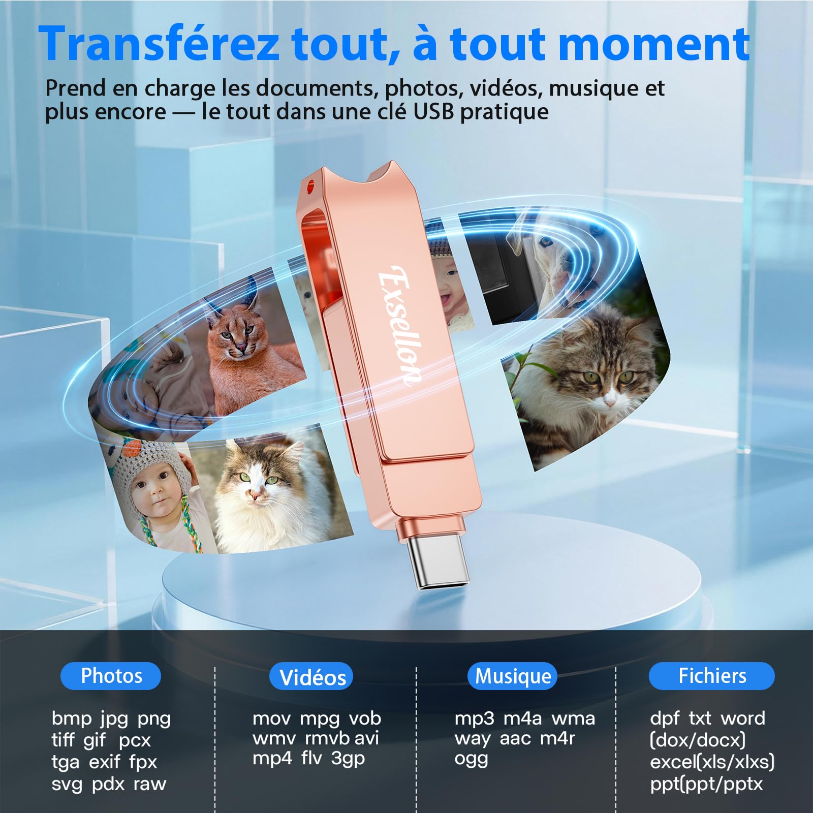 Cle USB iPhone Stockage 128 Go, sans Application – Stockez Photos et vidéos, Cle USB pour iPhone/Pad/Android/PC