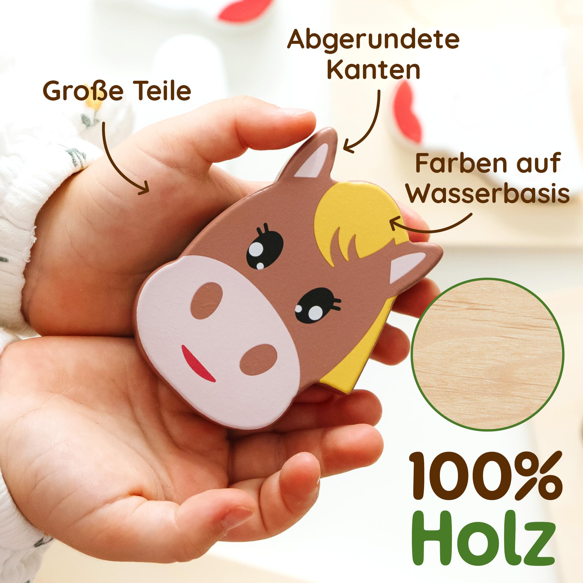 Merle Toys® Holzpuzzle 1 Jahr, Kinder Holzpuzzle ab 2 Jahre, 100% nachhaltig, 4X Greifpuzzle Tiermotive, Montessori Puzzle mit Hilfslinien, Baby Puzzle ab 1 Jahr, Holz Steckpuzzle mit 19 großen Teilen
