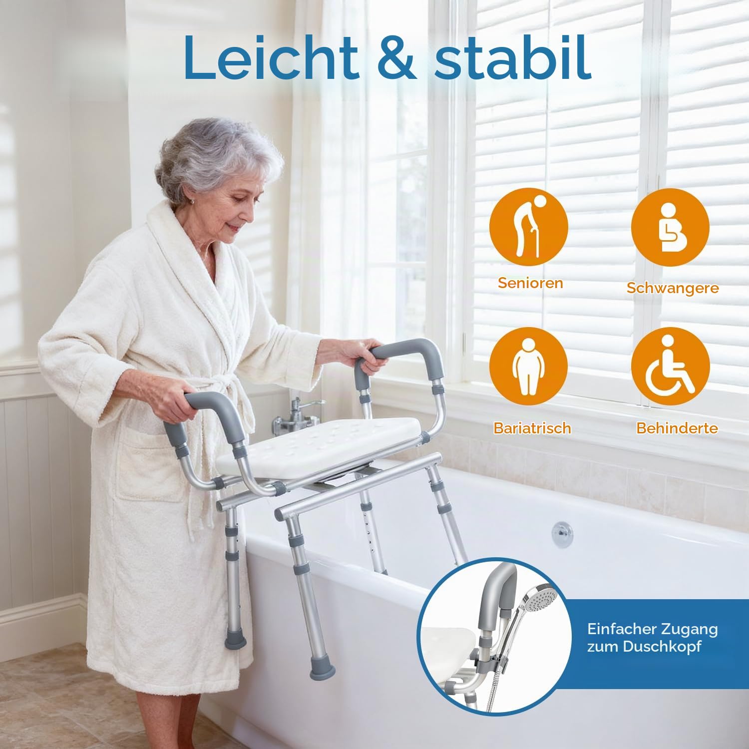 360° Duschhocker mit Abnehmbarer Armlehnen