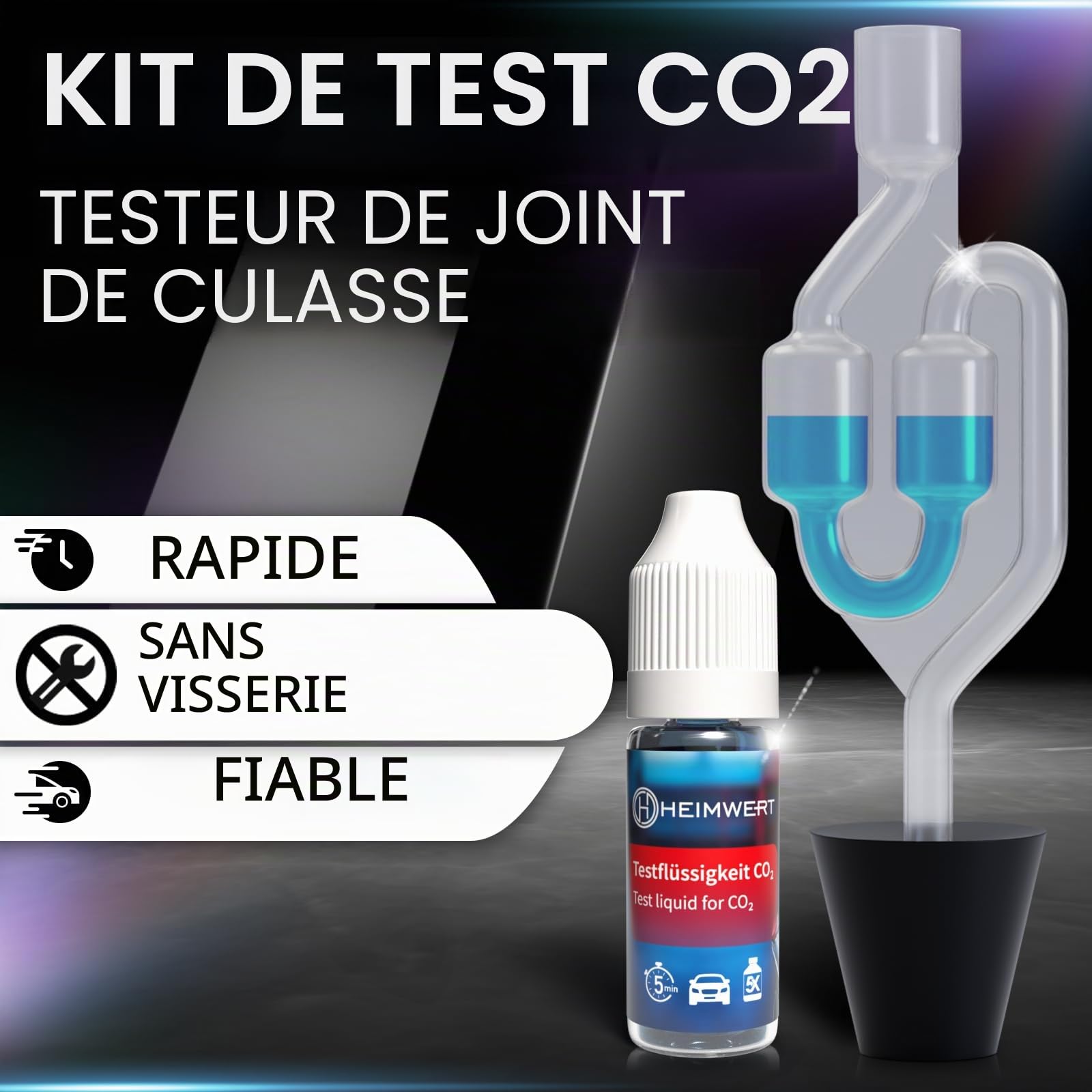 Heimwert Testeur de Joint de Culasse Sans Vis, Test de Fuite de Liquide de Refroidissement Extrêmement Bon Marché et Fiable par Changement de Couleur, Testeur de CO2, Eau de Refroidissement et Culasse