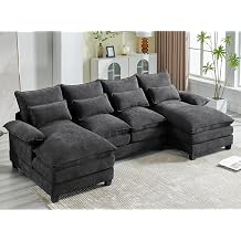 110.2" Modular U Shaped Cloud Couch, Modern 4-Seat Chenille Upholstery Sectional Sofa with Double Chaise & Double Layer Cushions, Deep Seat Comfy Couch for Living Room, Bedroom, Apartment,Grey
