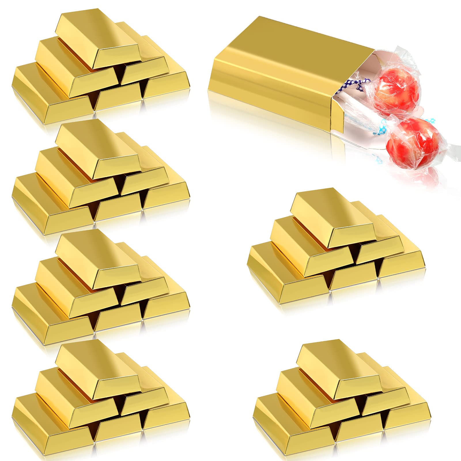 36 Pieces Gold Bar Party Boxes Pirate Gold Boxes Foil Gold Bar Favor Boxes Gold Bar Treasure Boxes for Children Toys Presents Arts Crafts Pirate Theme Birthday Party Supplies, 3 x 2 x 0.8 Inch
