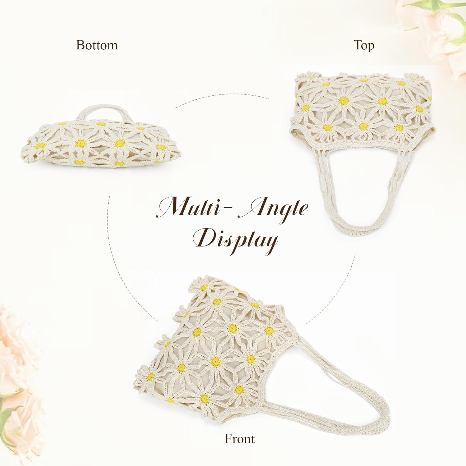 Emprier Crochet Beach Tote Bag for Women Mesh Flower Knitted Shoulder Bags Summer Beach Handmade Woven Purse