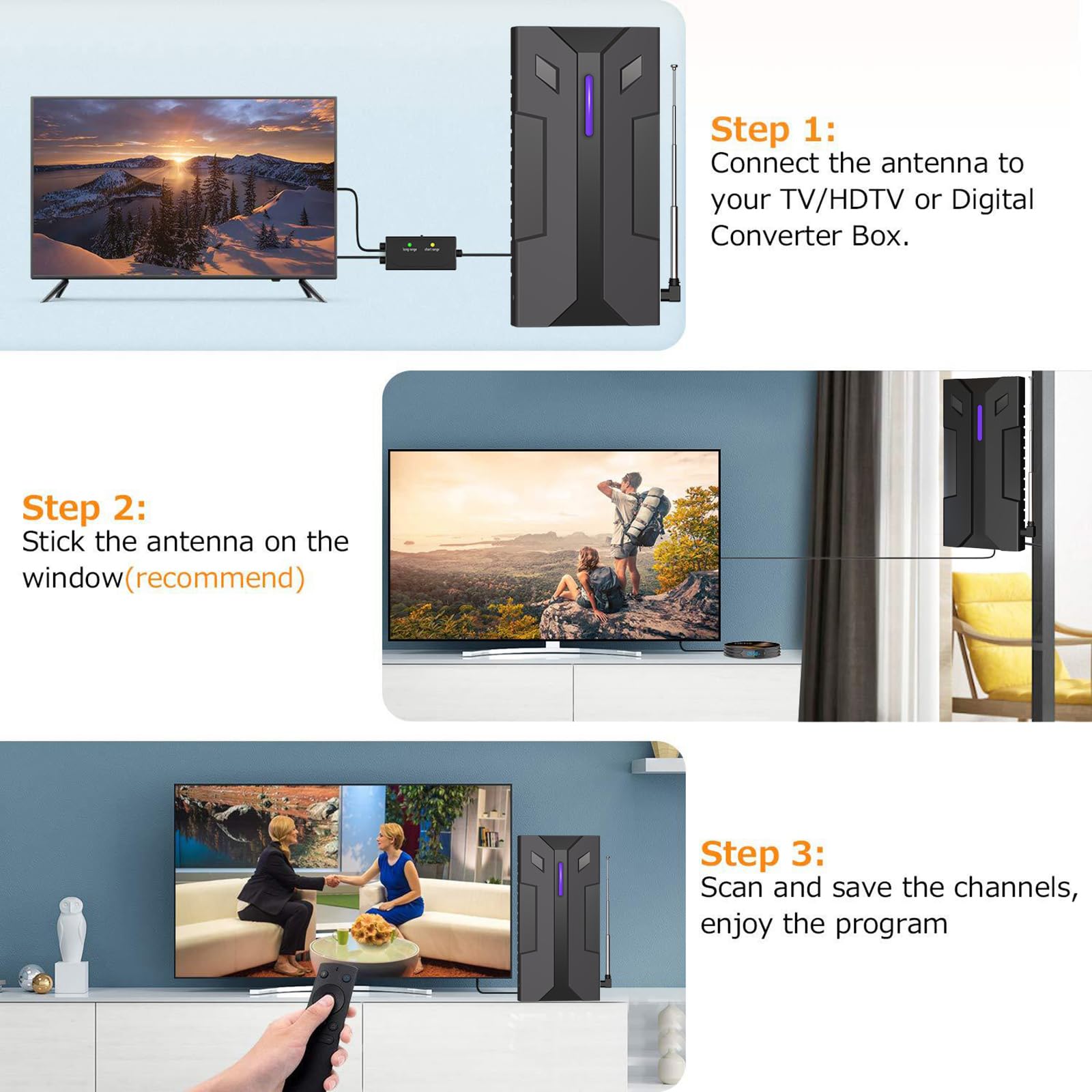 Antena de TV – Antena de TV digital Freeview para interiores con señal fuerte Reino Unido de más de 300 millas de alcance, antena de TV inteligente, soporte para exteriores, radio VHF/UHF/DAB/4K/1080P