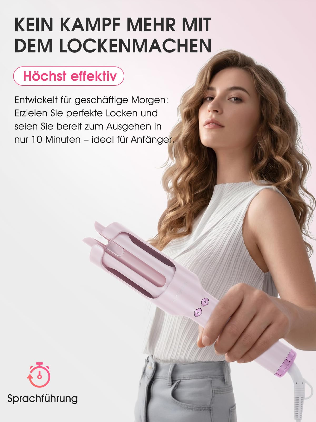 Automatik Lockenstab mit Kaltluft & Ionen, 30mm Auto Curler | 5 Temp. 160–200°C, Anti-Verbrühungsdesign, Dualspannung 110–240V für Heim und Reisen mit akustischem Signaltimer