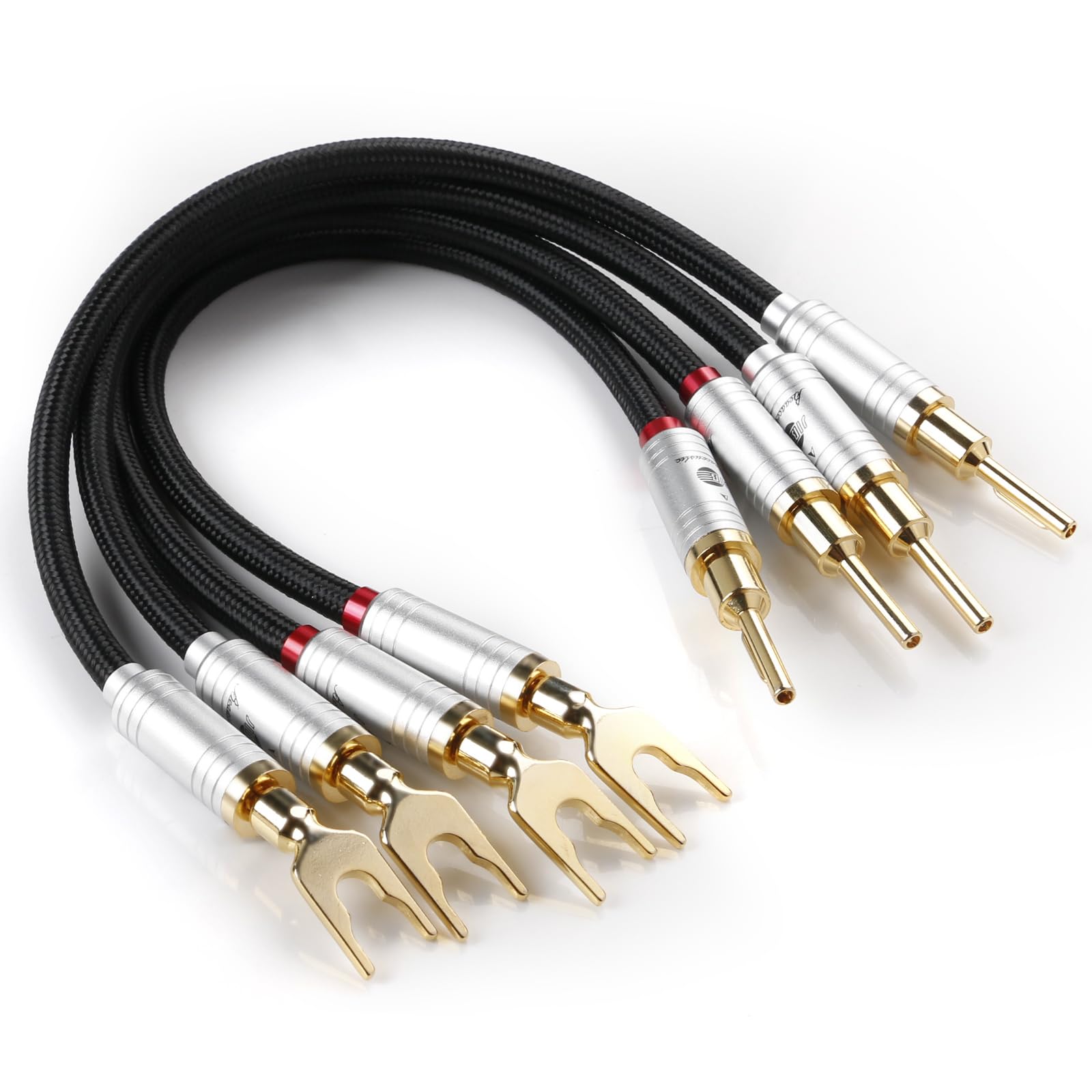BOAACOUSTIC JIB Serie HI-FI BiWire Jumpers, Cable jumper para altavoz, Cobre de alta pureza Banana a Spade Cable de puente para altavoz - 4 cables/set