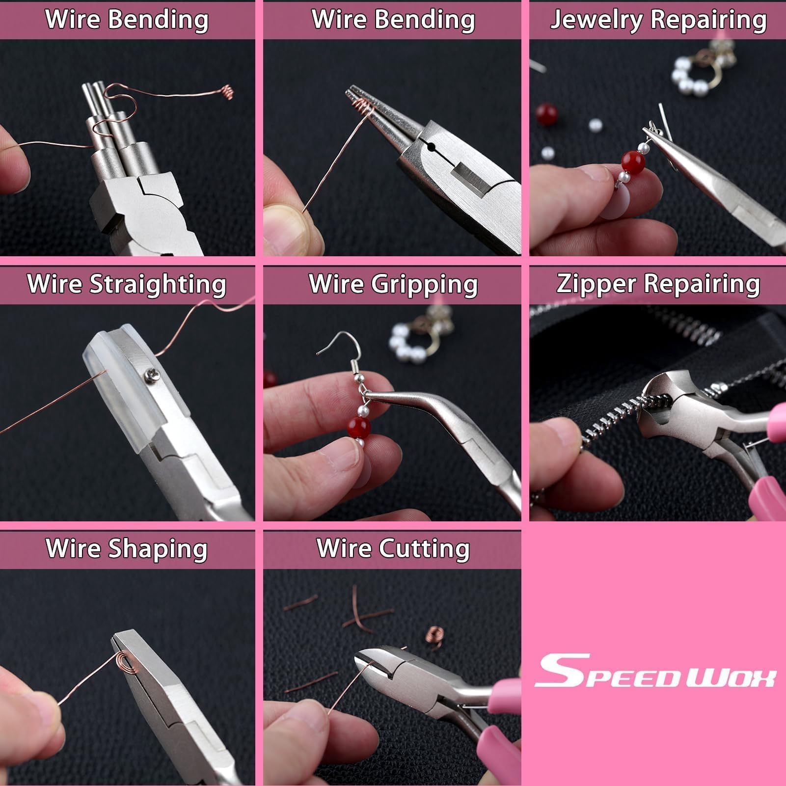 SPEEDWOX Set di 8 pinze per gioielli strumenti per la creazione di gioielli Pinze a becco piatto in nylon Pinze a becco piatto con estremità a mascella liscia taglio naso lungo piegato naso diagonale