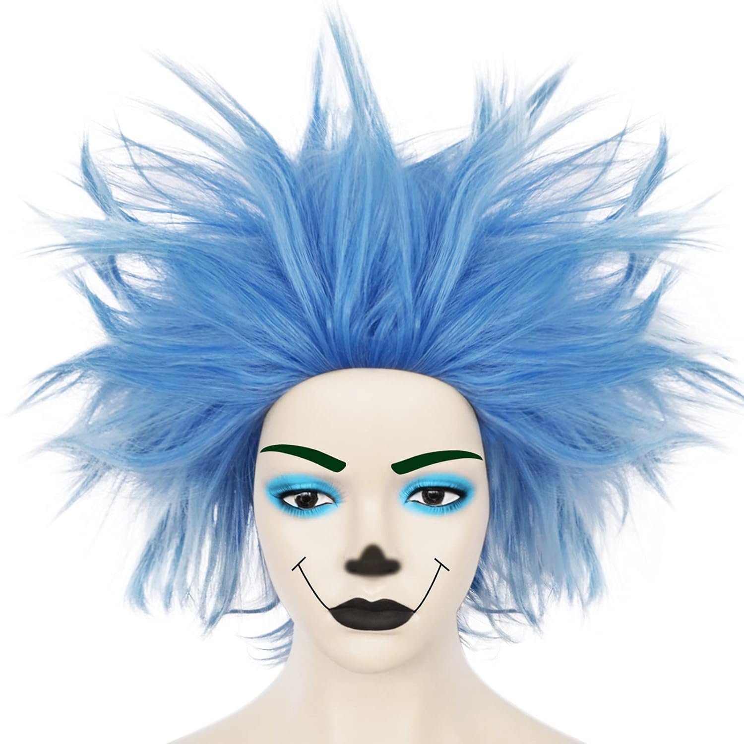 BECULINA Blue Spiky Wig +Hair Cap Synthetic Funny Wig for Men Women Cosplay Characters Themed Parties Blue Crazy Synthetic Hair Short Fun Wigs for Adults Halloween Costume Party Outfit Anime Wigs - Image 2