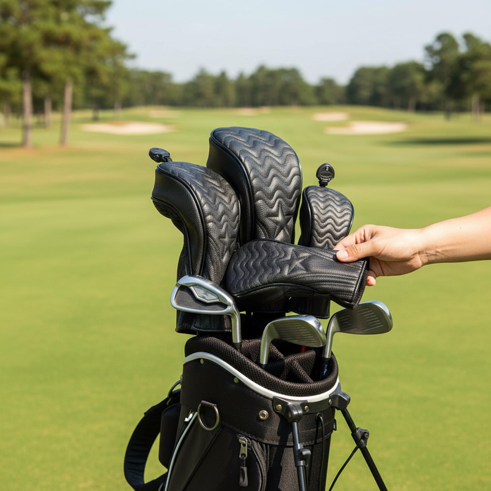 Funda universal para cabeza de golf de madera con estrella impermeable, ligera, portátil, para jugadores de viaje, de instalación rápida, textura de estrella, cubierta de cabeza de golf, de