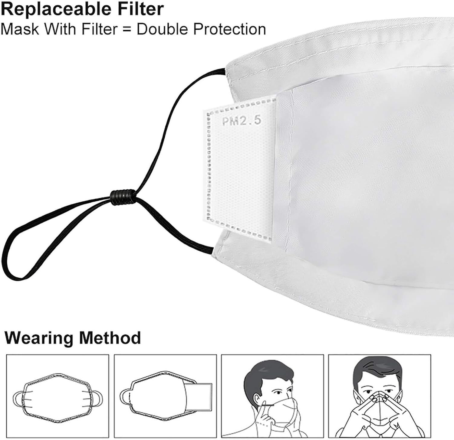 Miniatura 6 de Red Symbol Biohazard Radioactive Juego de 2 máscaras faciales más 4 filtros de aire reemplazables, lavables reutilizables, ajustables, color negro,