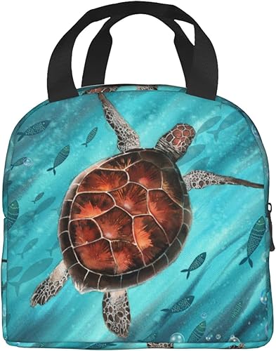 VOOHDDY Bolsa de almuerzo con aislamiento térmico de tortuga marina para hombres y mujeres, contenedor reutilizable, impermeable, portátil