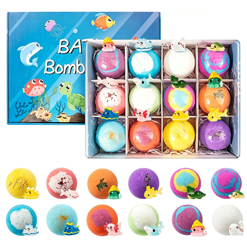 12 Pièces Boule de Bain Enfant avec Surprise, 2026 Bath Bombs Kids, Naturel et Biologique Bulles de Bain, Boules de Sel de Bain Artisanales et Créatives(Ocean)
