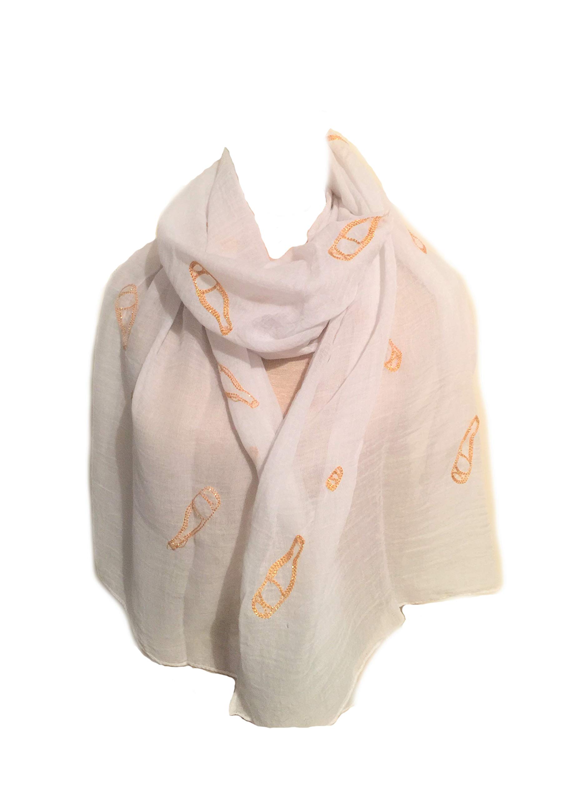Bg Women's White & Gold Lilyrosa® White Scarf Prosecco Champagne Bottle Embroidered Grey Scarves Shawl Wrap (White & Gold)