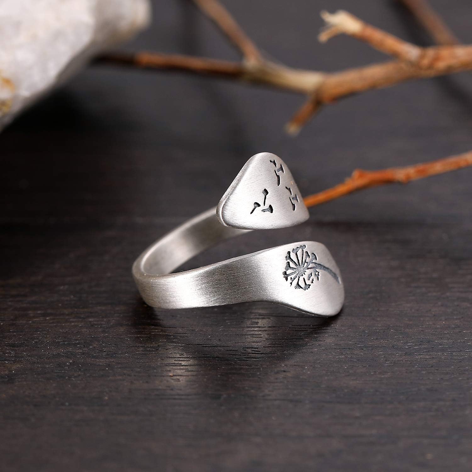 LOVECOM 925 Sterling Silver Dandelion Open Rings for Women Men Wedding Bands Vintage Love Nature Plants Wide Hugging Wrape Rings Silver Jewelry Birthday Gifts for Mother Daughter