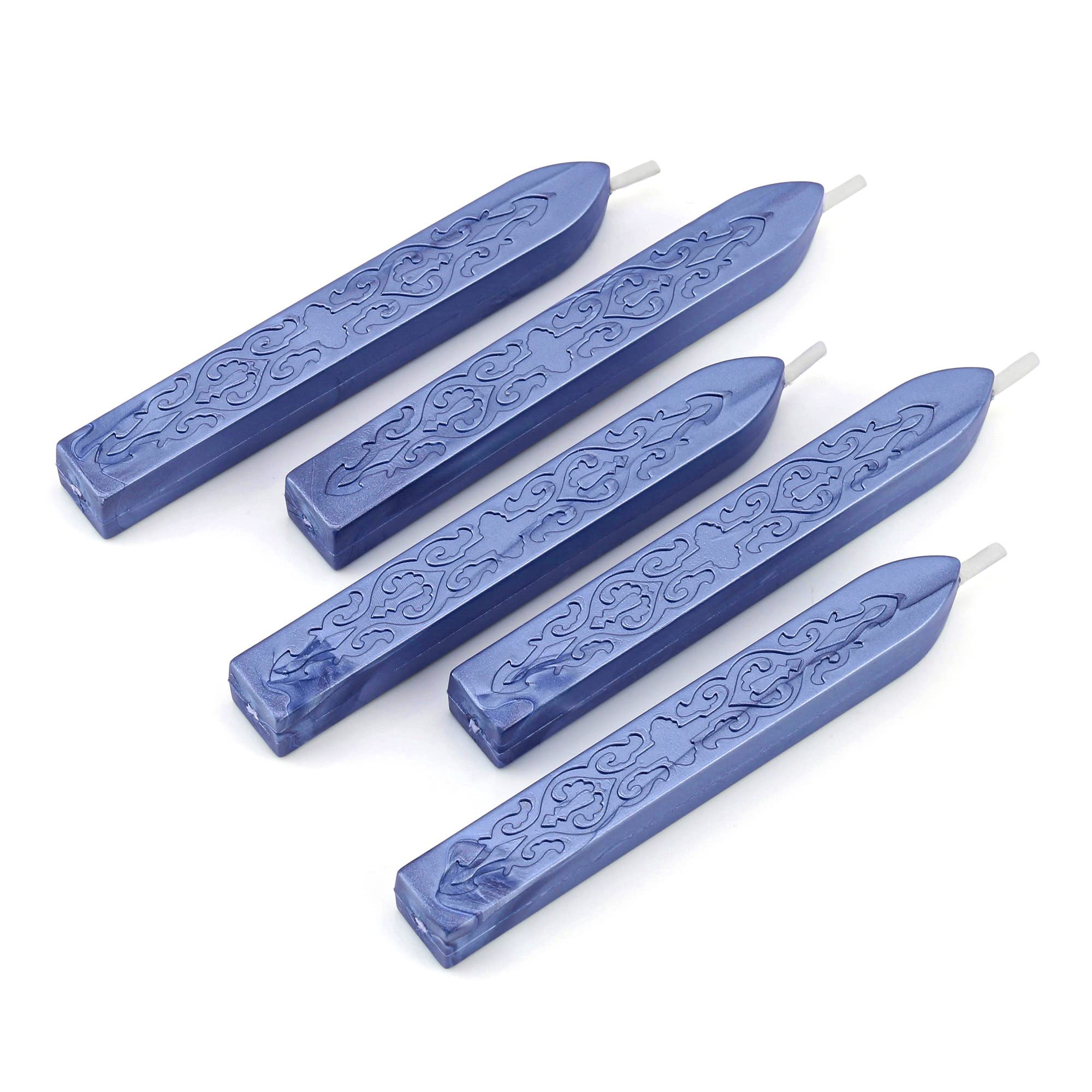 Yoption 5 Pieces Metallic Blue Sealing Wax Sticks, Antique Totem Fire Manuscript Wax Seal Sticks with Wicks for Wax Seal Stamp (Metallic Blue)