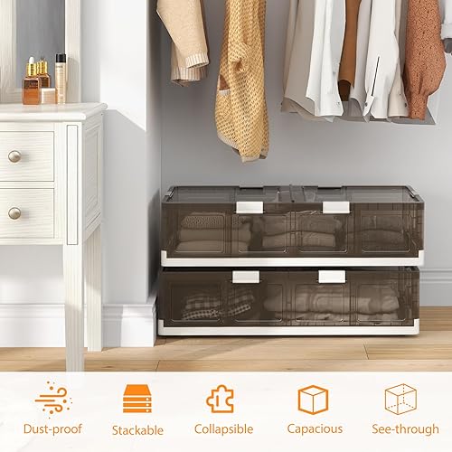Miniatura 7 de Tangkula Contenedores de almacenamiento de 26.5 galones debajo de la cama, paquete de 2 contenedores de almacenamiento apilables de plástico con