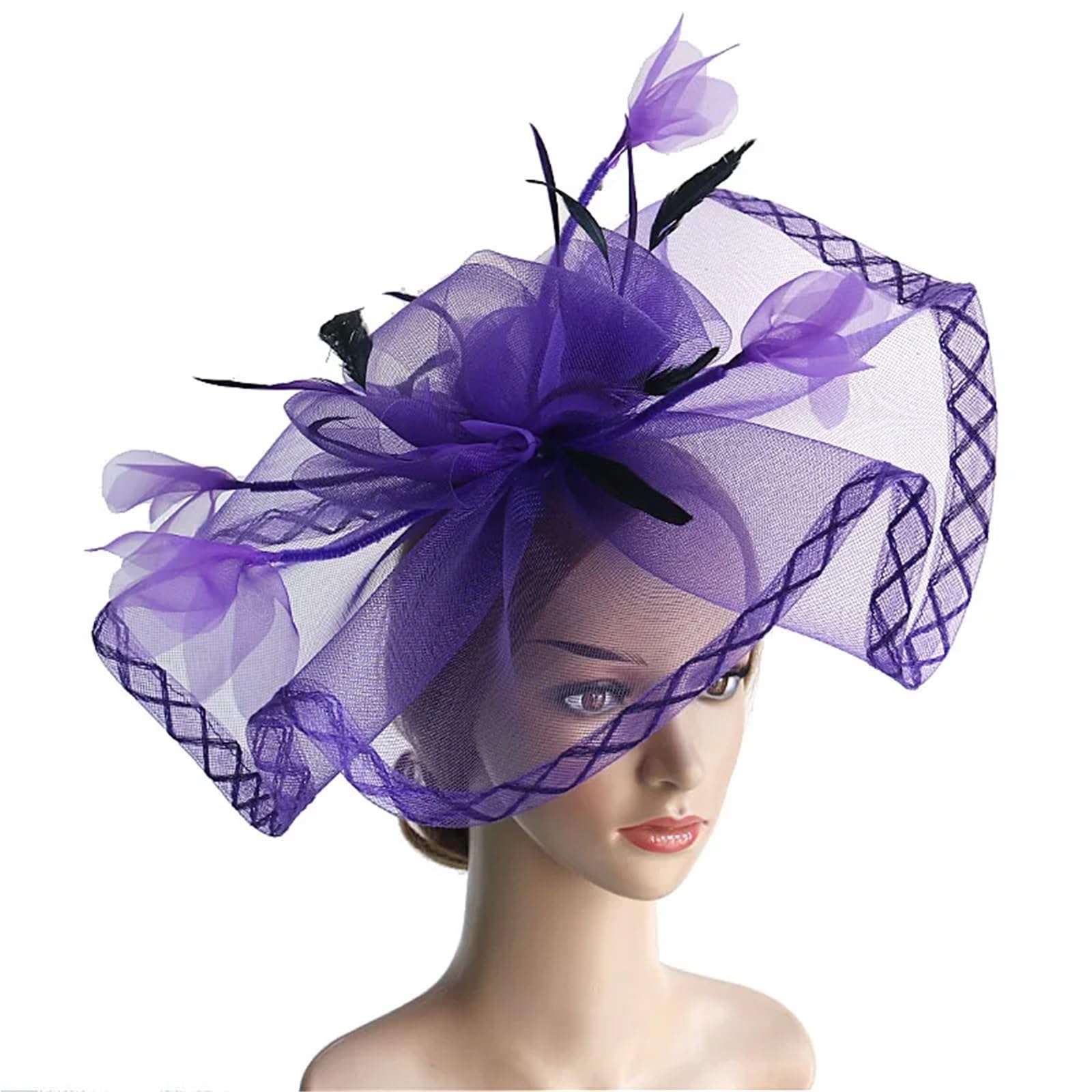 Sinamay Mesh Fascinator Cappello for donna Elegante fascia con fiori di piume Tea Party Photography