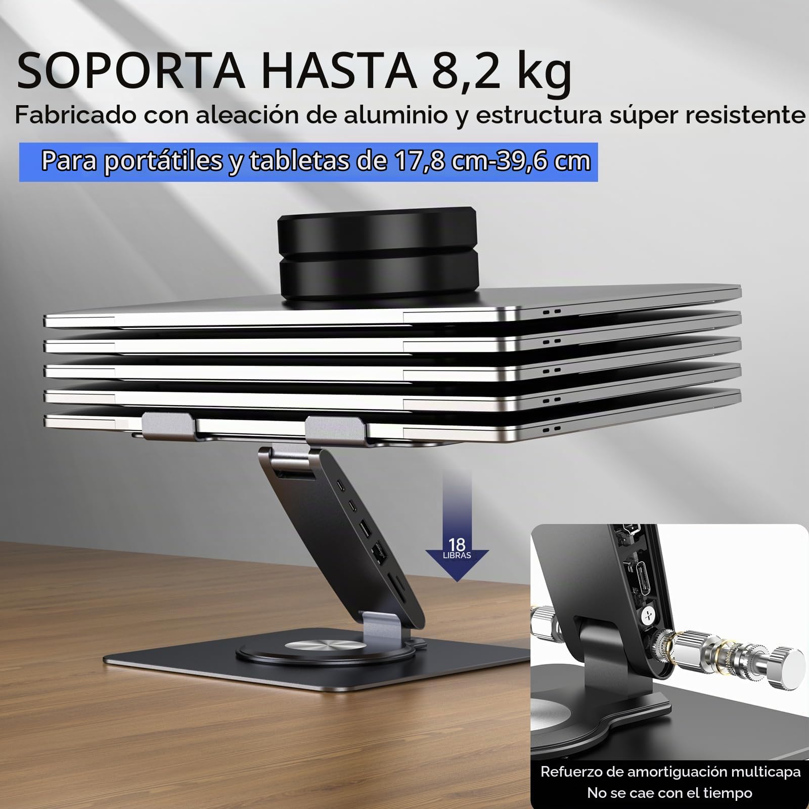 Estación de Acoplamiento para Laptop para MacBook Pro/Air/DELL/HP/Surface HC 11 en 1, hub USB C, Soporte Giratorio de 360° para Laptop con hub USB 4K, HDMI, USB 3.0, PD100W, Conector de Audio de 3.5