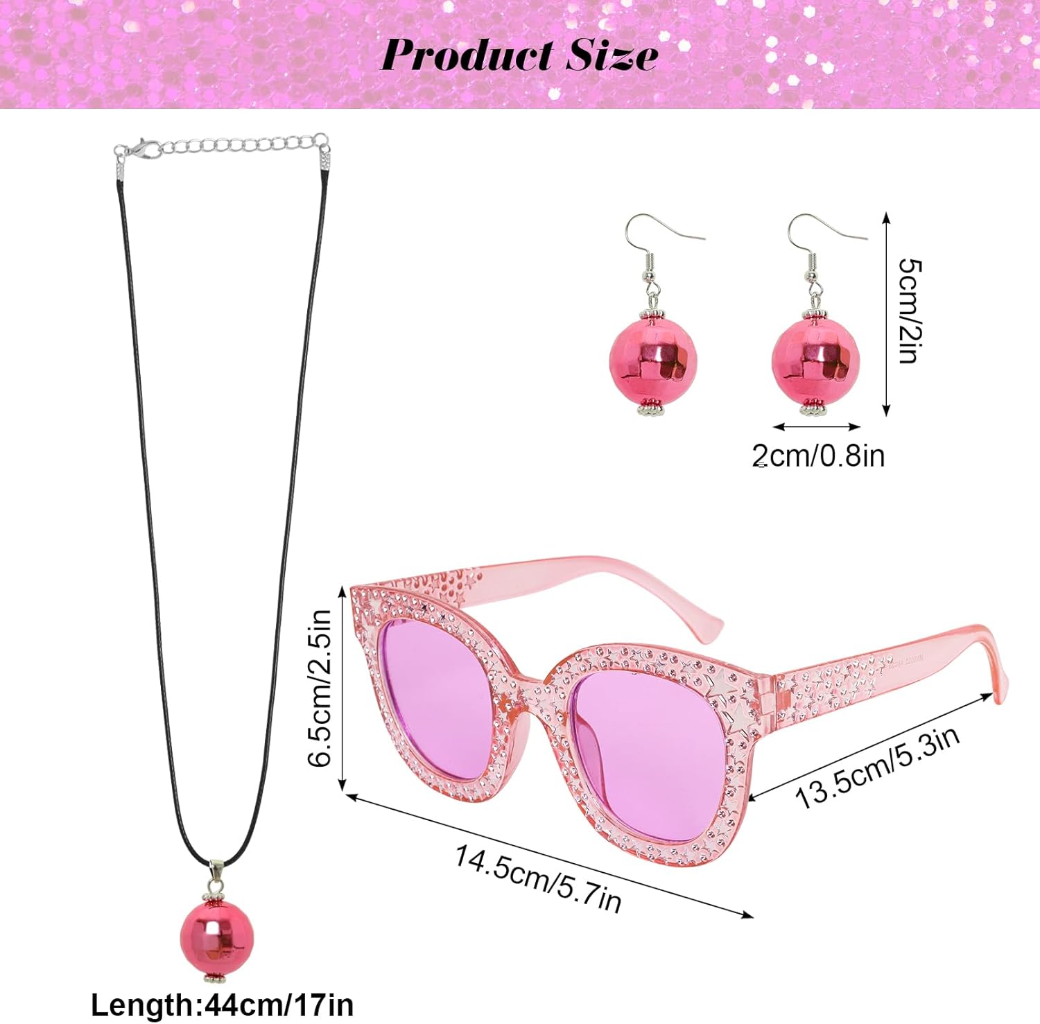 6 Pcs 70s Women Disco Accessories Disco Costume Disco Sequin Scarf Headband Diamond Bracelet Ball Necklace Earring Glasses - Image 3