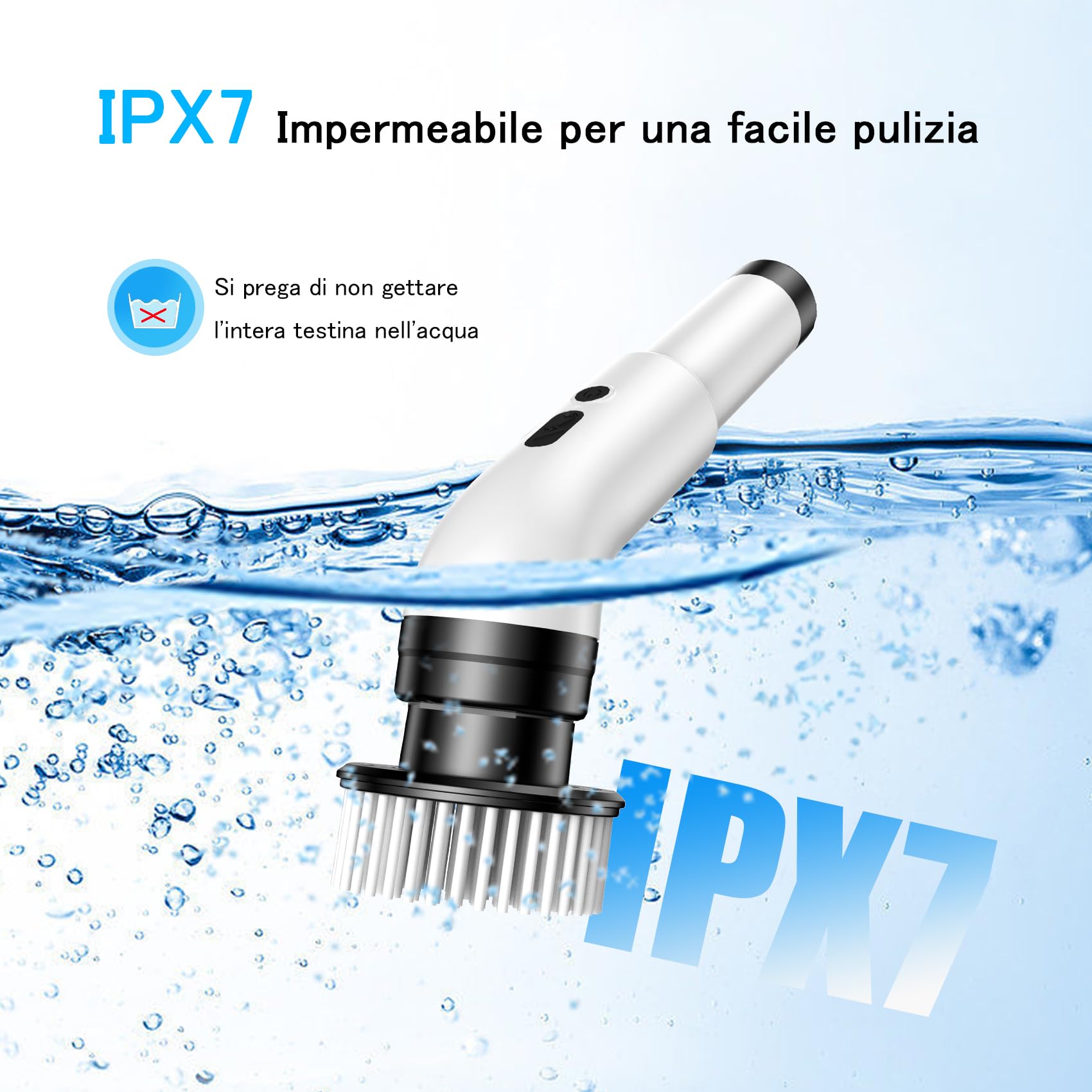 Spazzola elettrica per la pulizia, 9 in 1, spazzola elettrica per la pulizia domestica, 2 modalità, Spin Scrubber Electric Cleaning Brush con 34-130 cm, spazzola per il bagno (White)