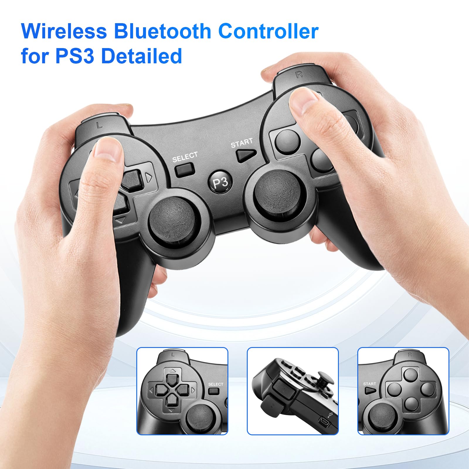 AYWHP 2PCS Manette pour PS3, manette sans fil Bluetooth pour PS3 avec double vibration, manette ergonomique rechargeable pour PS3