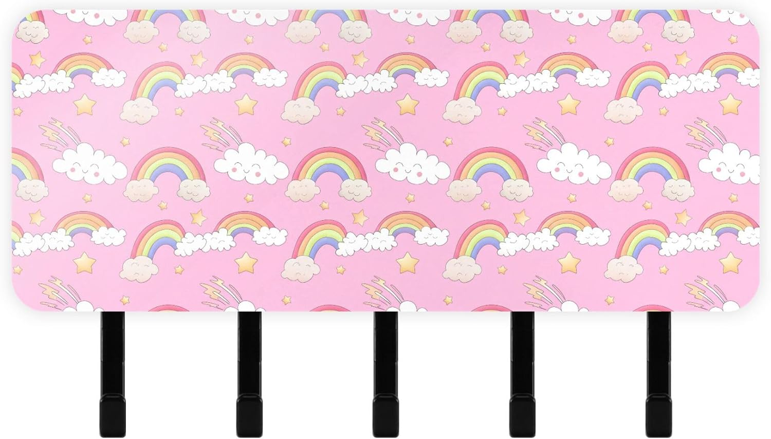 Colorful Rainbows Key Holder for Wall with Mail Organizer & 5 Key Hooks Decorative Key and Mail Holder for Hallway Kitchen Office Farmhouse Decor,7.1" x 4.1" x 1.2"
