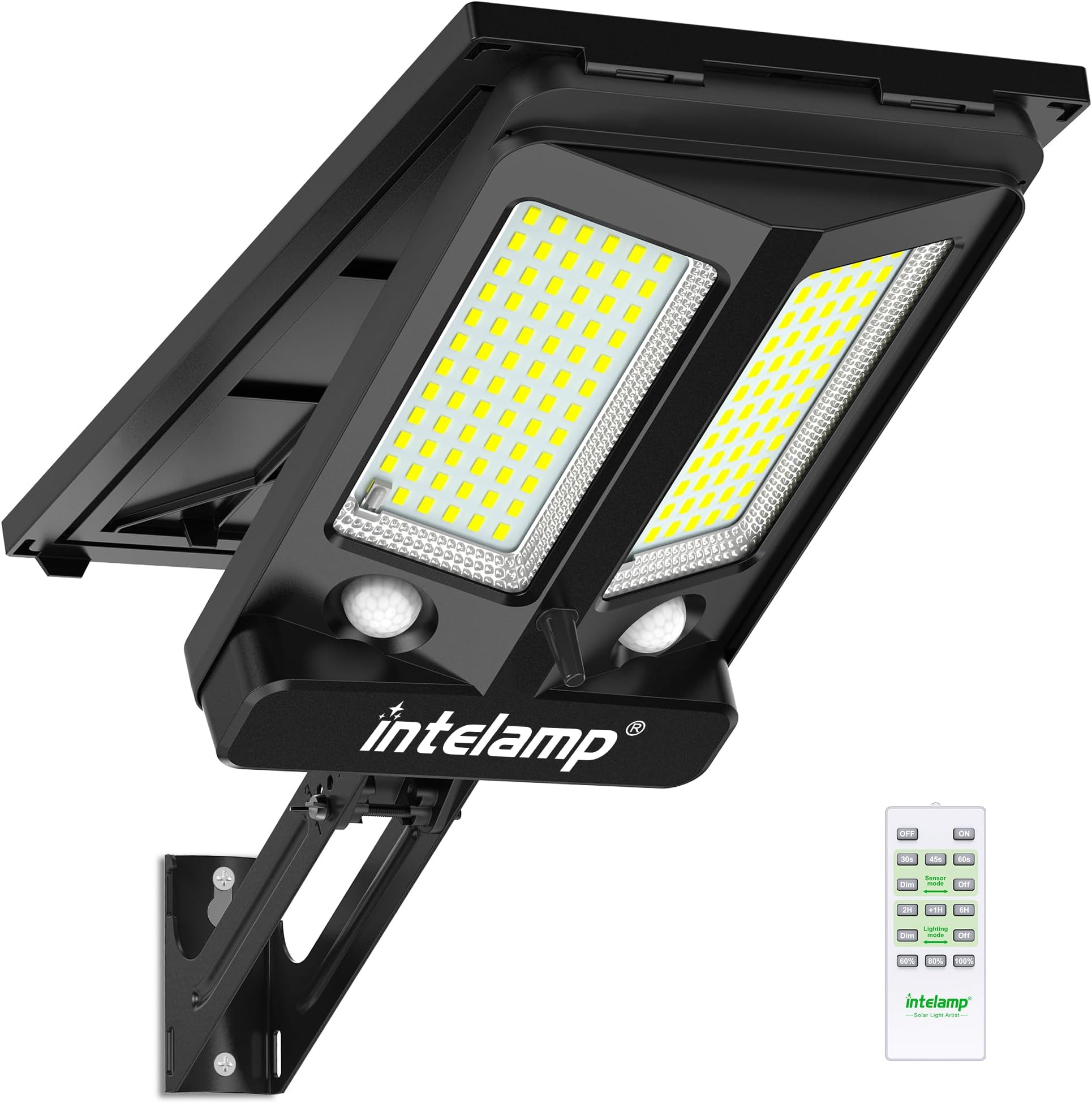 intelamp Solar Security Lights Outdoor, 3000LM Motion Sensor Flood Light with PIR Detector, 12500mAh High Capacity Battery, IP65 Waterproof Solar Light for Garden, Driveway, Garage, Street, Front Door