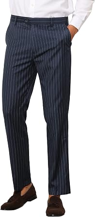 Lars Amadeus Men's Formal Striped Dress Pants, Vertical Stripes, Slim, Flat Front, Office, Business