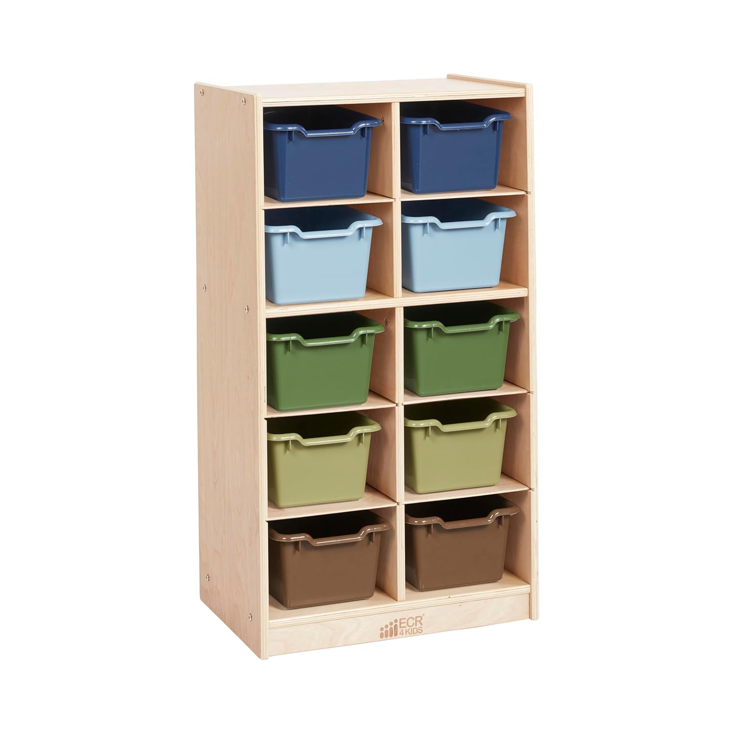 ECR4Kids 10 Cubby Mobile Tray Cabinet with Bins, 5x2, Natural