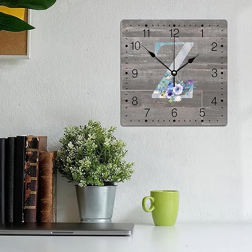 Miniatura 10 de Reloj de PVC con letra inicial H, monograma y apellido floral azul, 10 pulgadas, cuadrado, silencioso, sin tictac, para sala de estar, hogar,