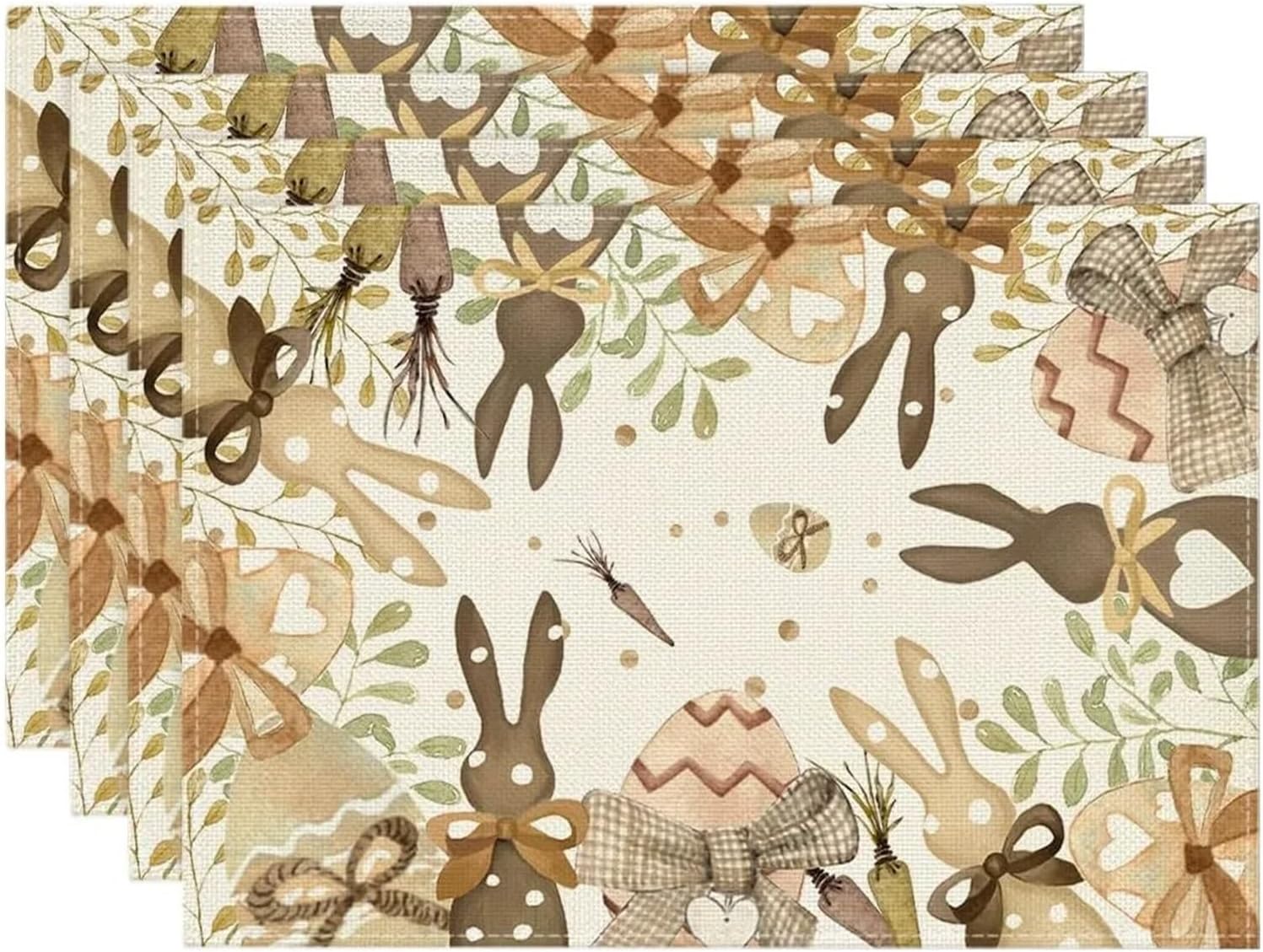 Colorful Buffalo Plaid Bunny Rabbits Happy Easter Placemats Set of 4, 12x18 Inch Spring Holiday Table Mats for Dining Decor(8)