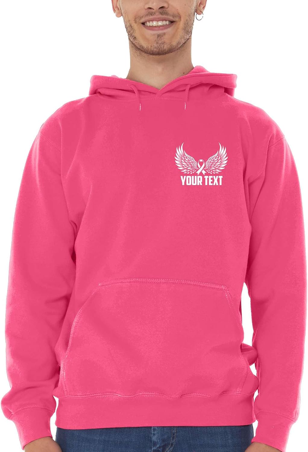 shop4ever Custom Breast Cancer Your Personalized Text Pink Ribbon with Wings Front and Back Hoodie Sweatshirts image 2