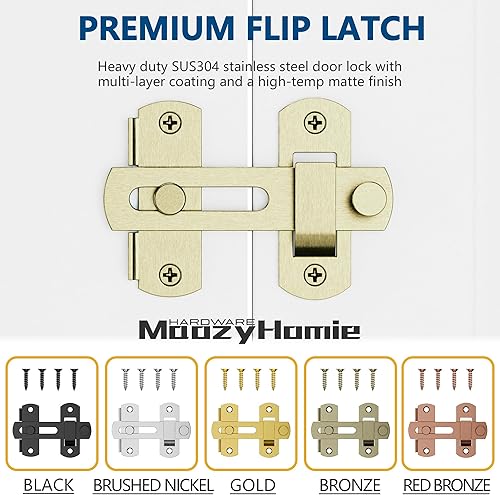 Miniatura 5 de Pestillos de puerta abatible de 4 pulgadas, pestillo de cerradura de puerta de granero abatible de 180 grados, pestillo deslizante de acero