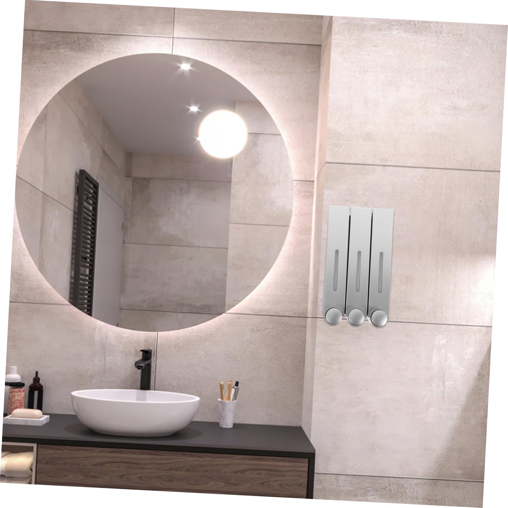 Dispenser Sapone da Muro Manuale a 3 Scomparti, Argento, Abs e Pvc, Design a 3 Teste, per Doccia e Bagno, Ricaricabile